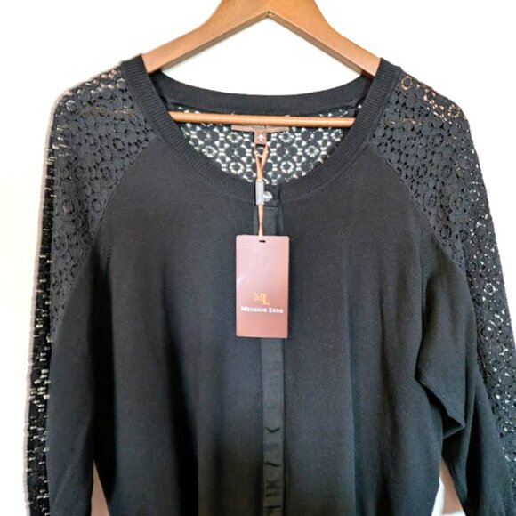 NWT Melanie Lyne Black Cardigan with Lace Sleeves and Back Panel Insert - Picture 4 of 5